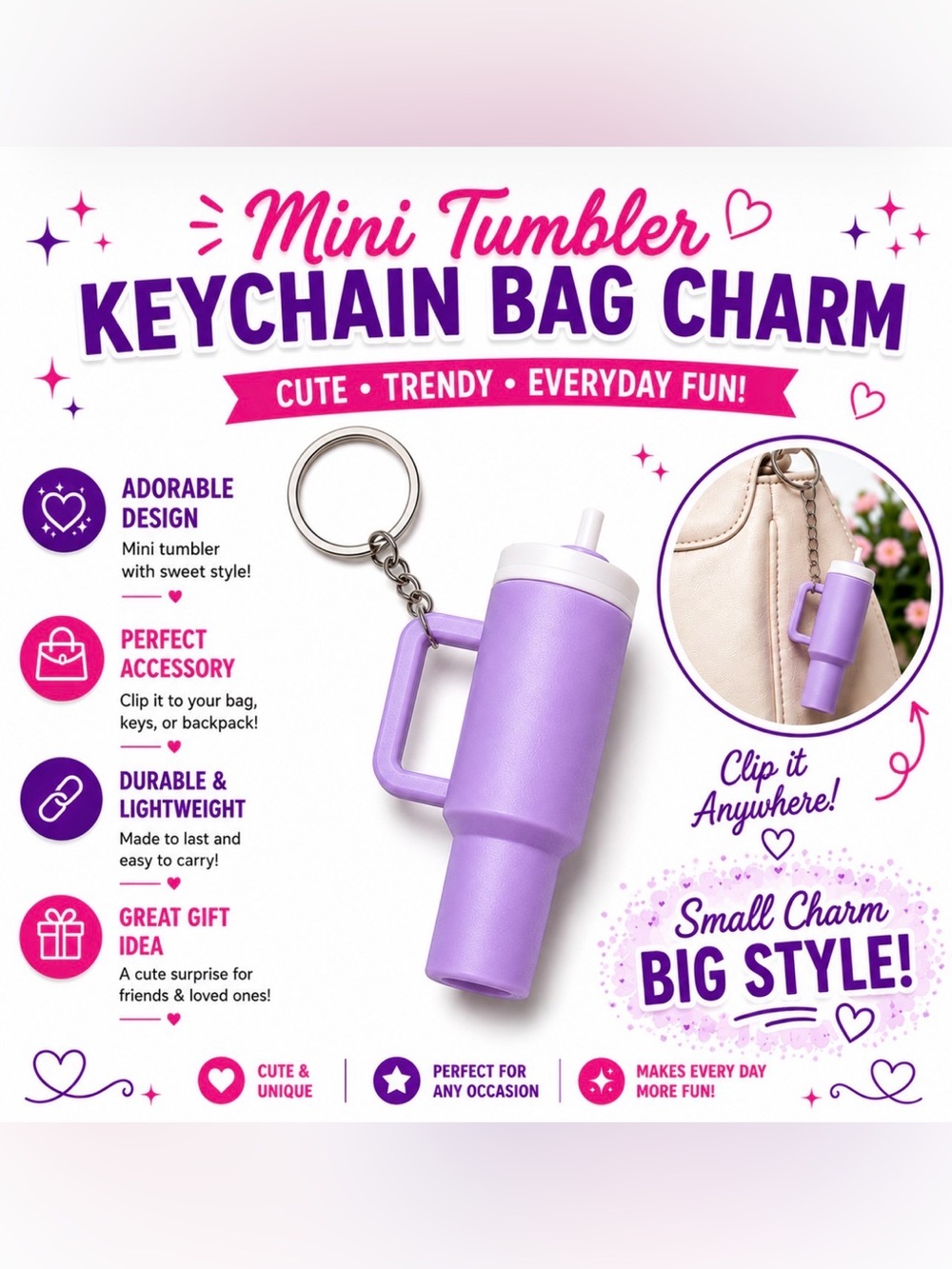 MINI TUMBLER KEYCHAIN BAG CHARM